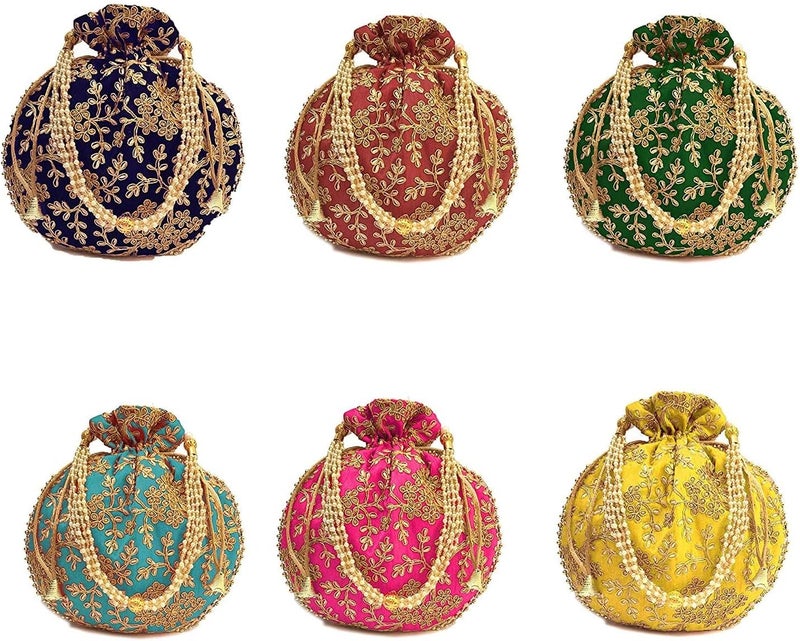 IGH Ethnic Potli Bag Ladies Handbag Batwa Pearls Handle Clutch Purse for Bridal Women - Image 2